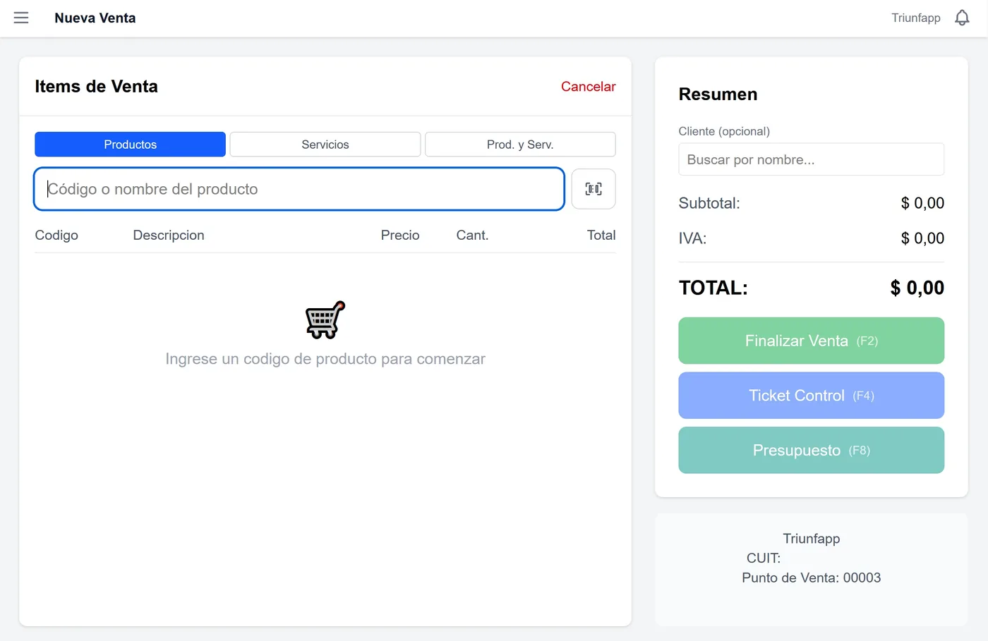 Sistema de gestión comercial Triunfapp — Punto de venta